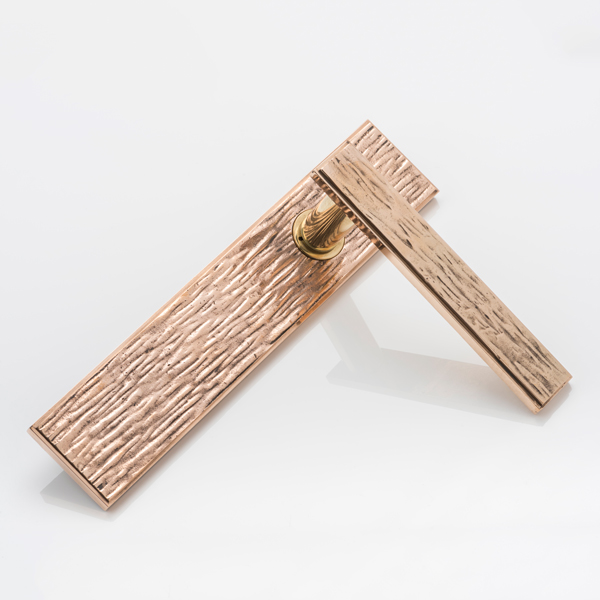 Molten texture solid bronze door lever handle with backplate