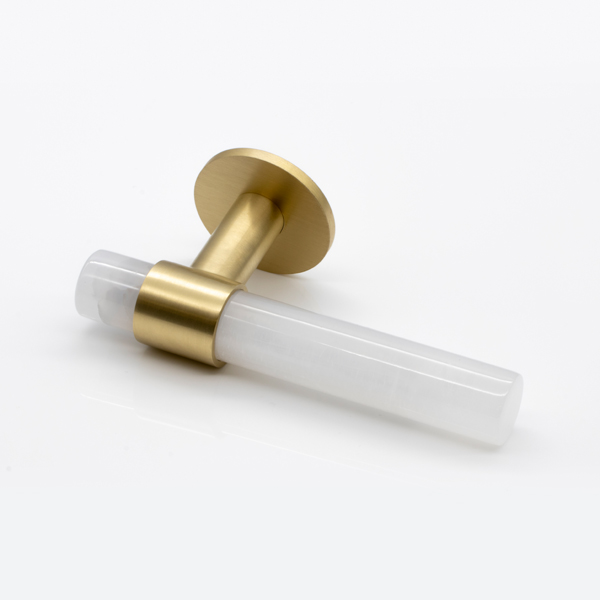 Collett solid brass & marble door lever handle with round rose