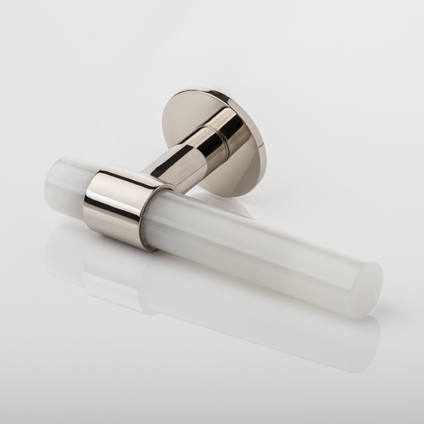 Collett solid brass & marble door lever handle with round rose