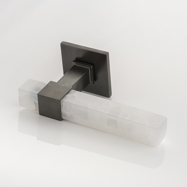 Collett solid brass & marble door lever handle with square rose