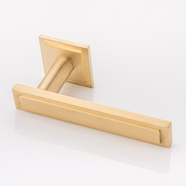 Harrison solid brass door lever handle with square stepped rose