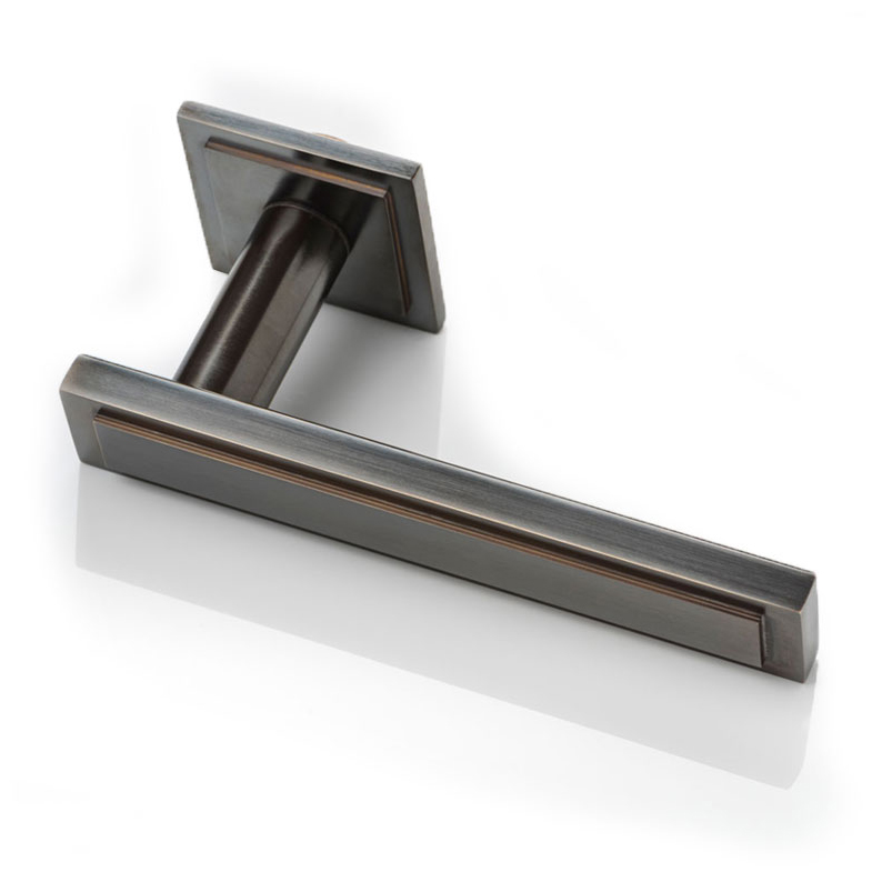 Harrison solid brass door lever handle with square stepped rose