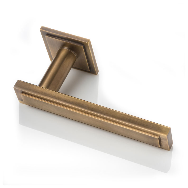Harrison solid brass door lever handle with square stepped rose