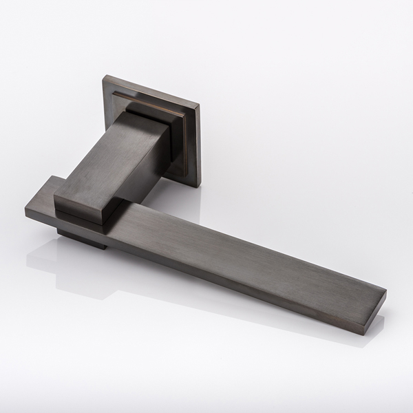 Holmes II solid brass door lever handle with square stepped rose