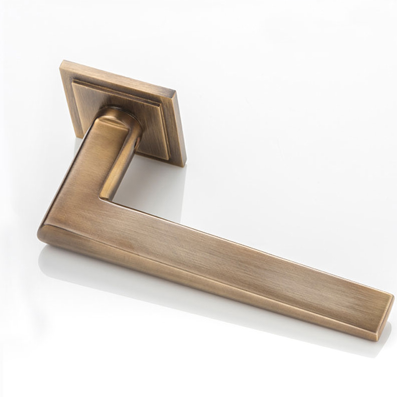 Wedge III solid brass door lever handle with square stepped rose