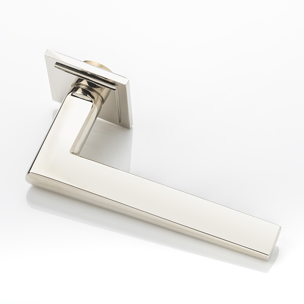 Wedge III solid brass door lever handle with square stepped rose