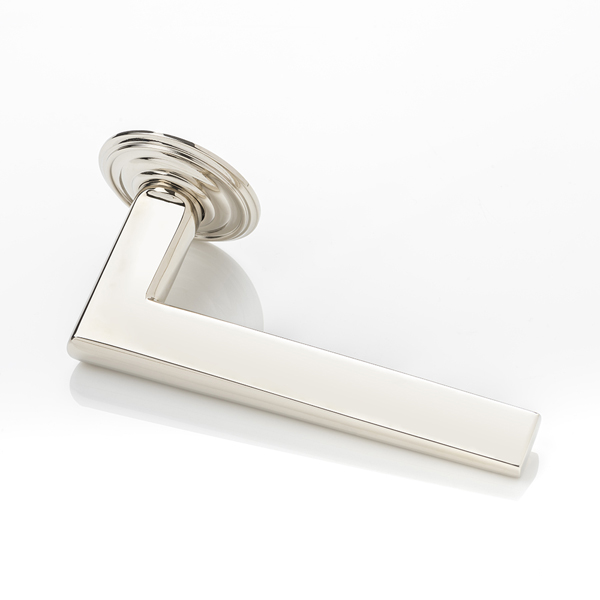 Wedge II solid brass door lever handle with ornate rose