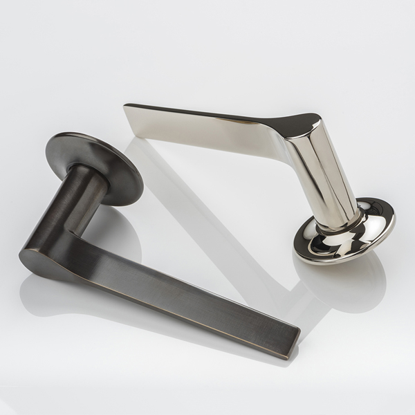 Fonteyn II solid brass door lever handle with tapered rose