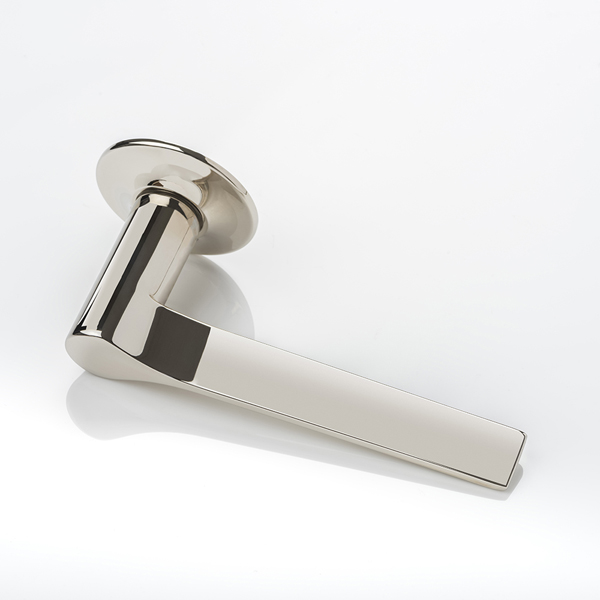 Fonteyn II solid brass door lever handle with tapered rose