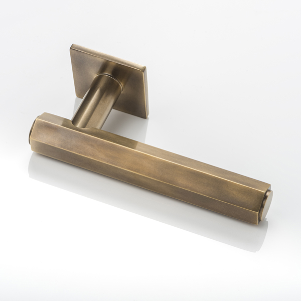 Theodore II solid brass door lever handle with square rose