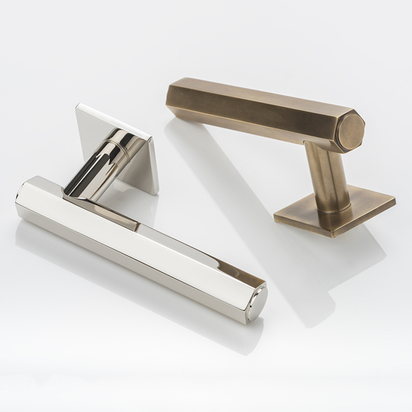 Theodore II solid brass door lever handle with square rose