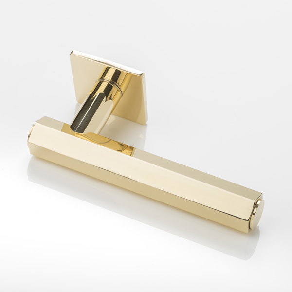 Theodore II solid brass door lever handle with square rose