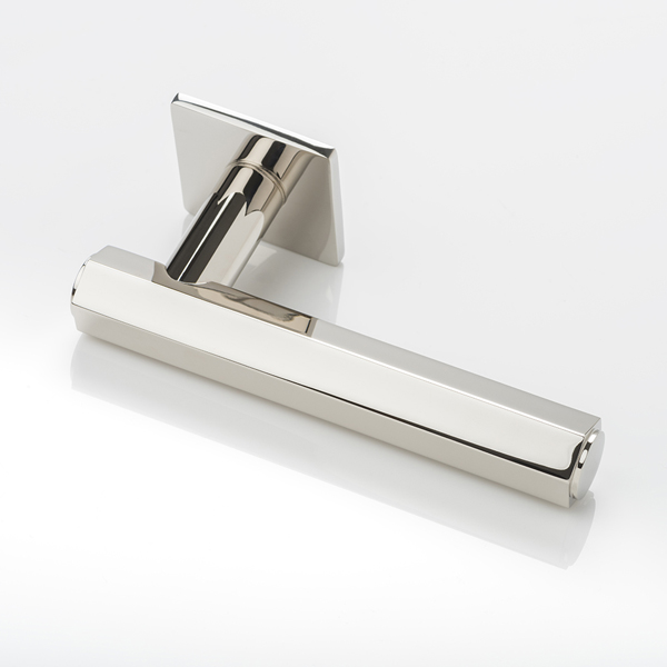 Theodore II solid brass door lever handle with square rose