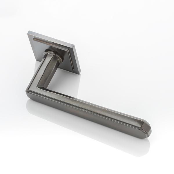 Alexander II solid brass door lever handle with square stepped rose
