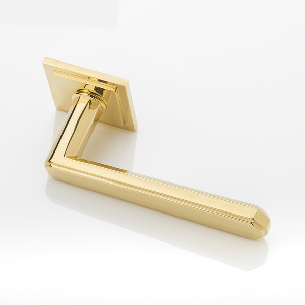 Alexander II solid brass door lever handle with square stepped rose