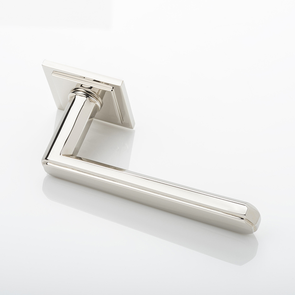 Alexander II solid brass door lever handle with square stepped rose