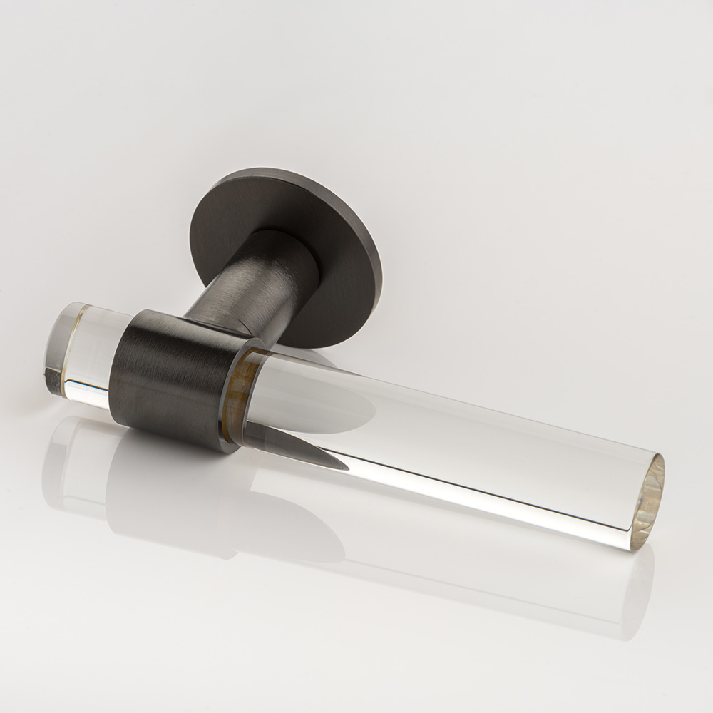 Collett solid brass & glass door lever handle with round rose