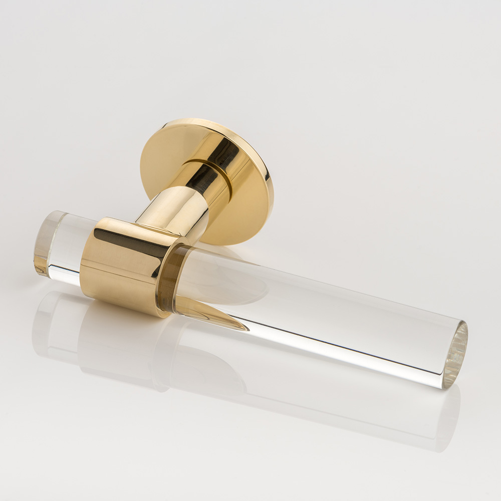 Collett solid brass & glass door lever handle with round rose