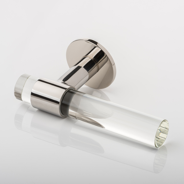 Collett solid brass & glass door lever handle with round rose