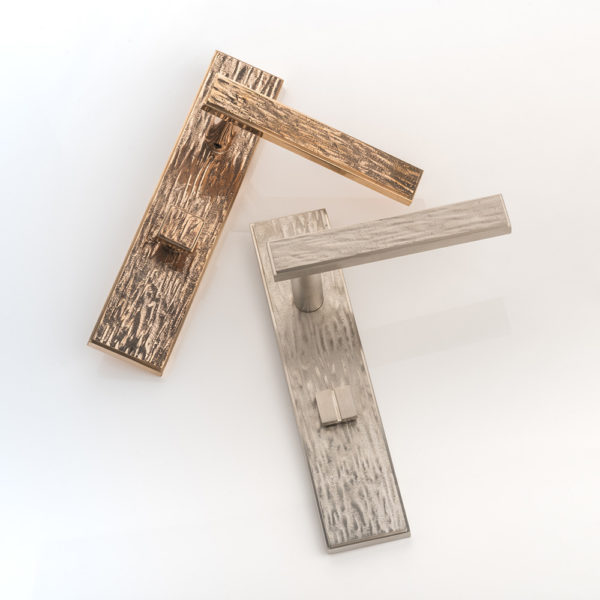 Molten texture solid bronze door lever handle with privacy backplate