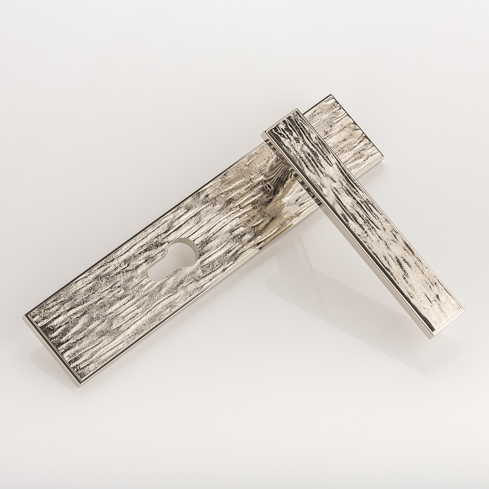 Molten texture solid bronze door lever handle with euro cut out backplate