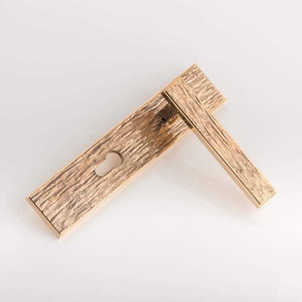 Molten texture solid bronze door lever handle with euro cut out backplate