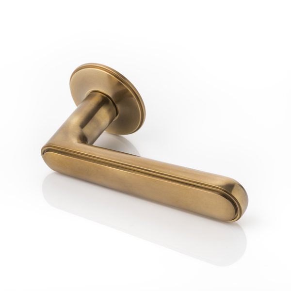 Halsey solid brass door lever handle with traditional rose
