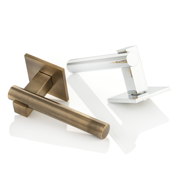 KH Intersect solid brass door lever handle with square rose