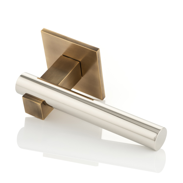 KH Intersect solid brass door lever handle with square rose