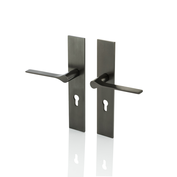 Fonteyn solid brass door lever handle with euro cut out backplate