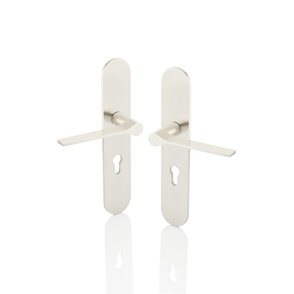 Fonteyn solid brass door lever handle with euro cut out round backplate