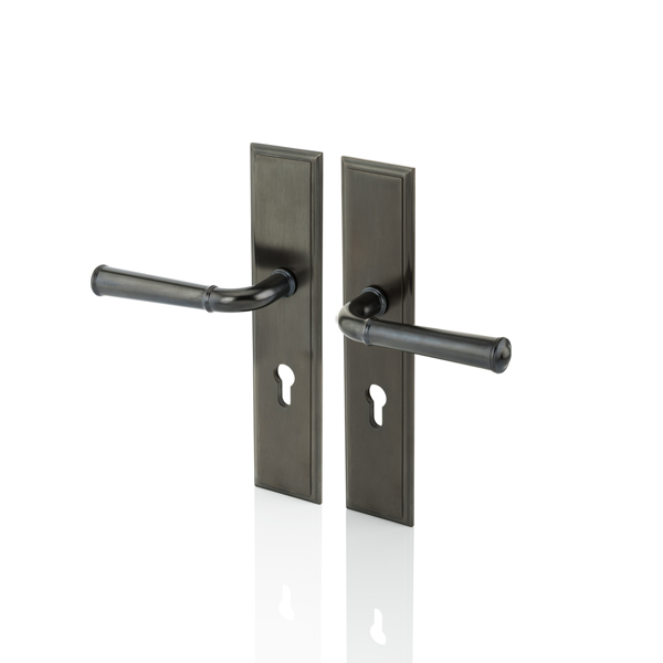 Darlington solid brass door lever handle with euro cut out backplate