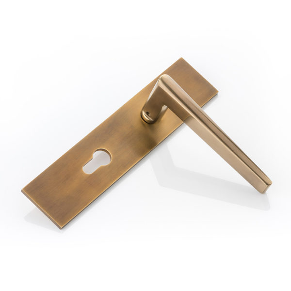 Wedge solid brass door lever handle with euro cut out backplate