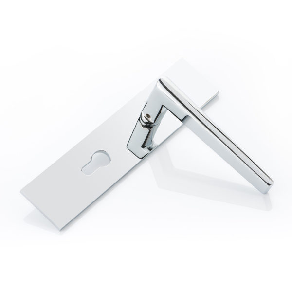 Wedge solid brass door lever handle with euro cut out backplate