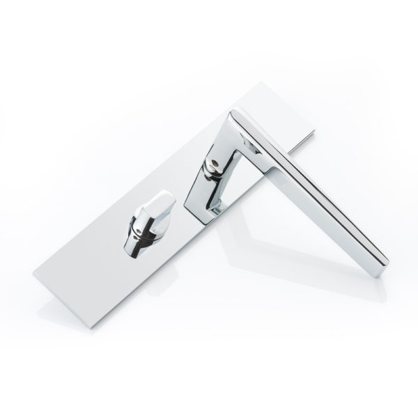 Wedge door lever handle with backplate and privacy turn/release