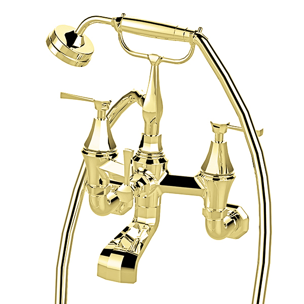 Deco wall-mounted bath mixer handshower in cradle & lever taps