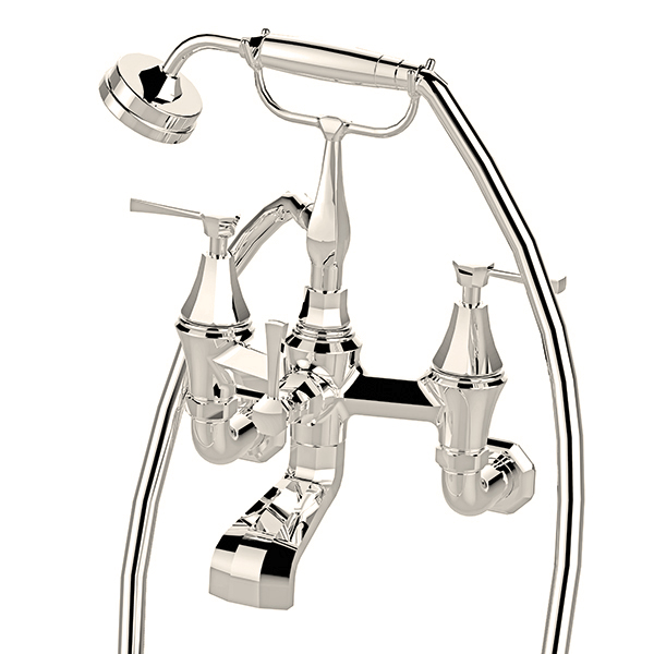 Deco wall-mounted bath mixer handshower in cradle & lever taps