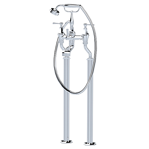 Deco bath filler on floorlegs with handshower in cradle & lever taps