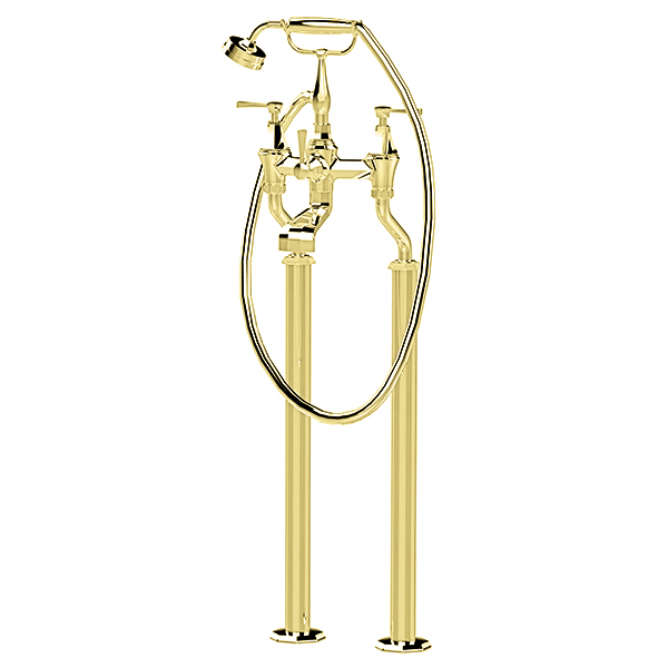 Deco bath filler on floorlegs with handshower in cradle & lever taps