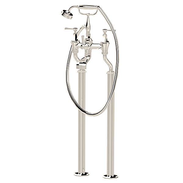 Deco bath filler on floorlegs with handshower in cradle & lever taps
