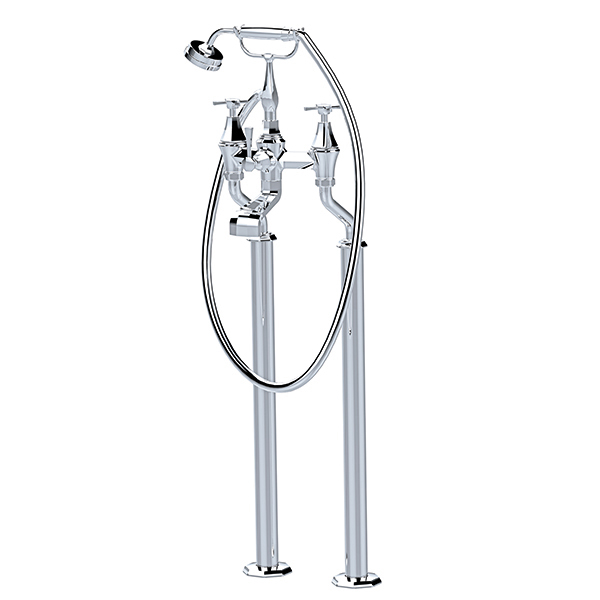 Deco bath filler on floorlegs with handshower in cradle & crosshead taps