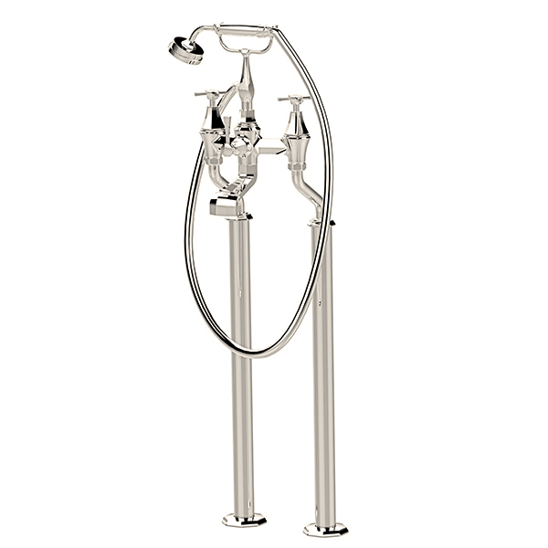 Deco bath filler on floorlegs with handshower in cradle & crosshead taps
