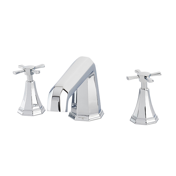 Deco 3 hole hob mounted bath mixer with crosshead taps