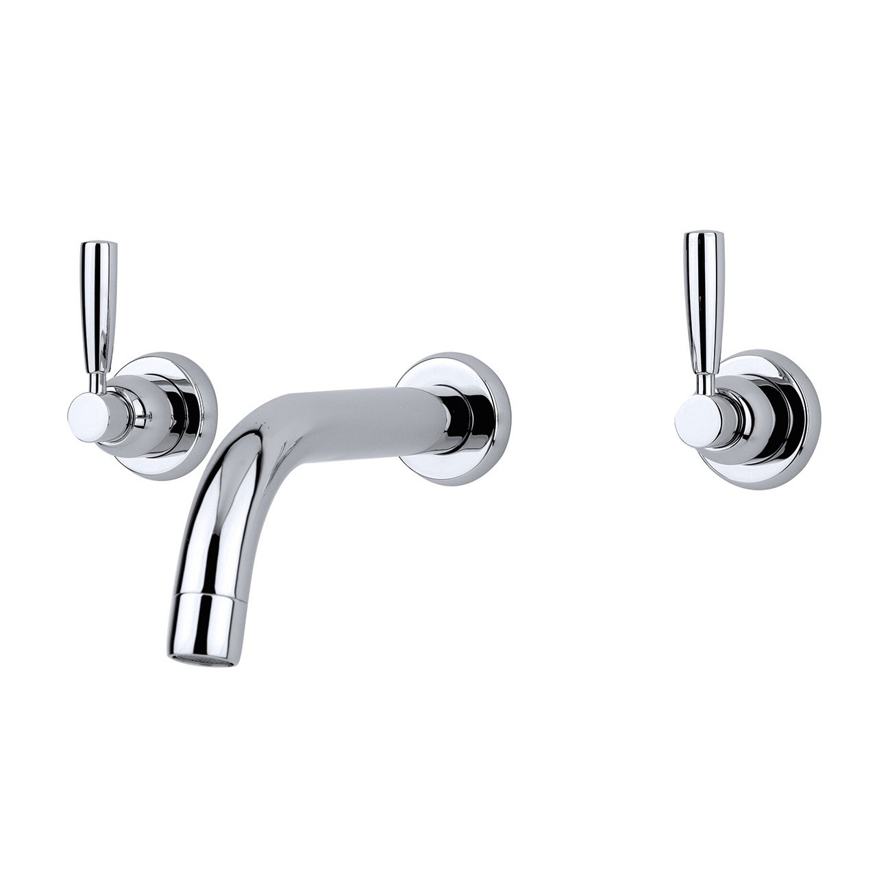 Langbourn wall-mounted bath mixer with modern spout & metal lever taps
