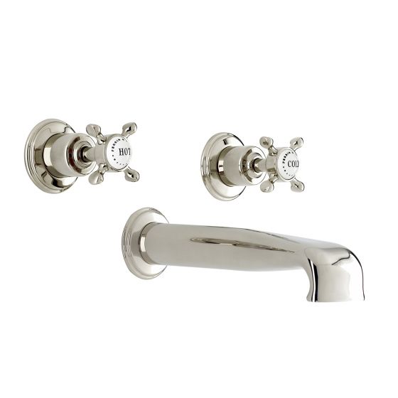 Wall-mounted bath mixer with low spout & crosshead taps