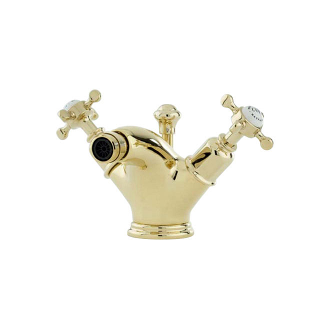 Monobloc bidet mixer with crosshead taps & pop-up waste