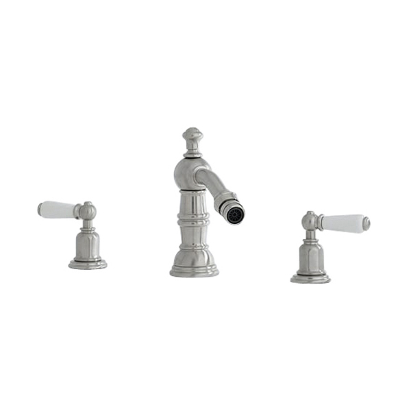 3 hole bidet tap set with white porcelain levers & pop-up waste