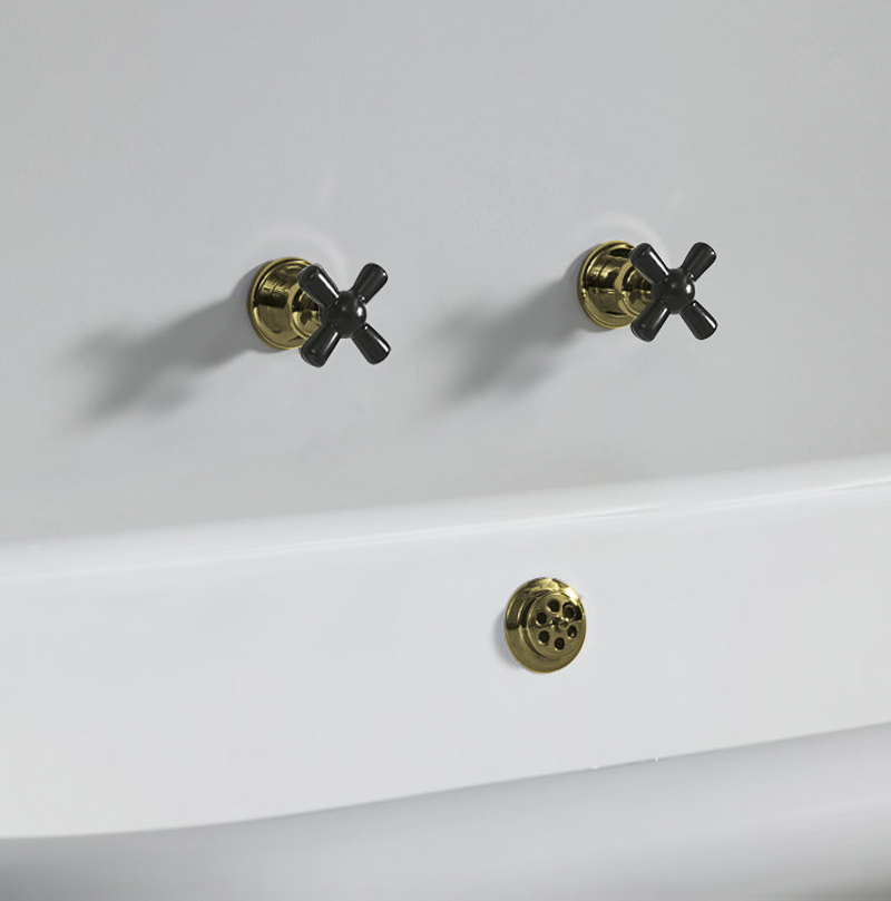 Rockwell wall-mounted bath/shower valves with metal/coloured crossheads