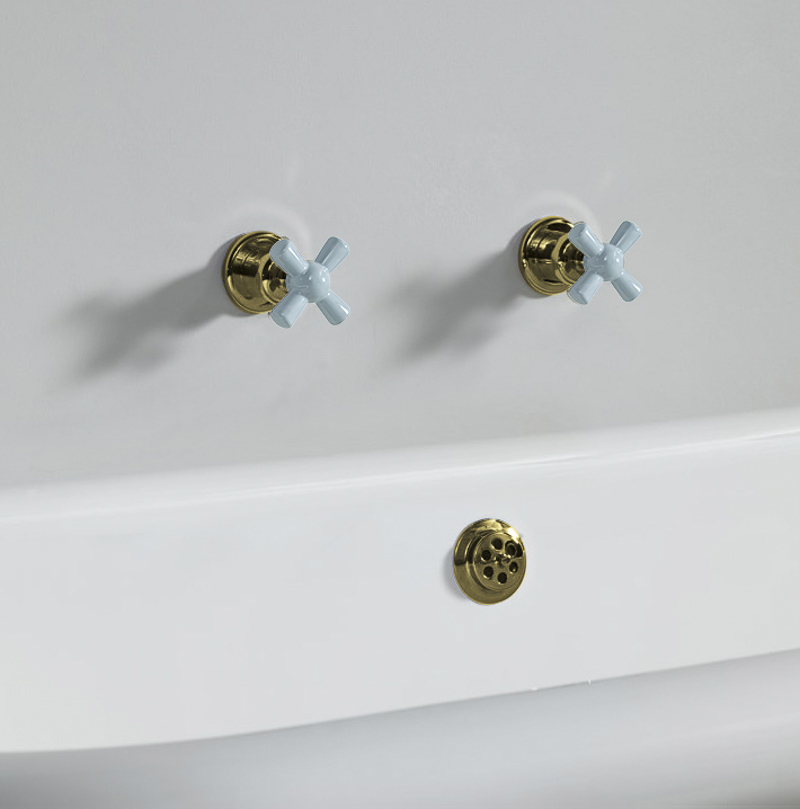Rockwell wall-mounted bath/shower valves with metal/coloured crossheads
