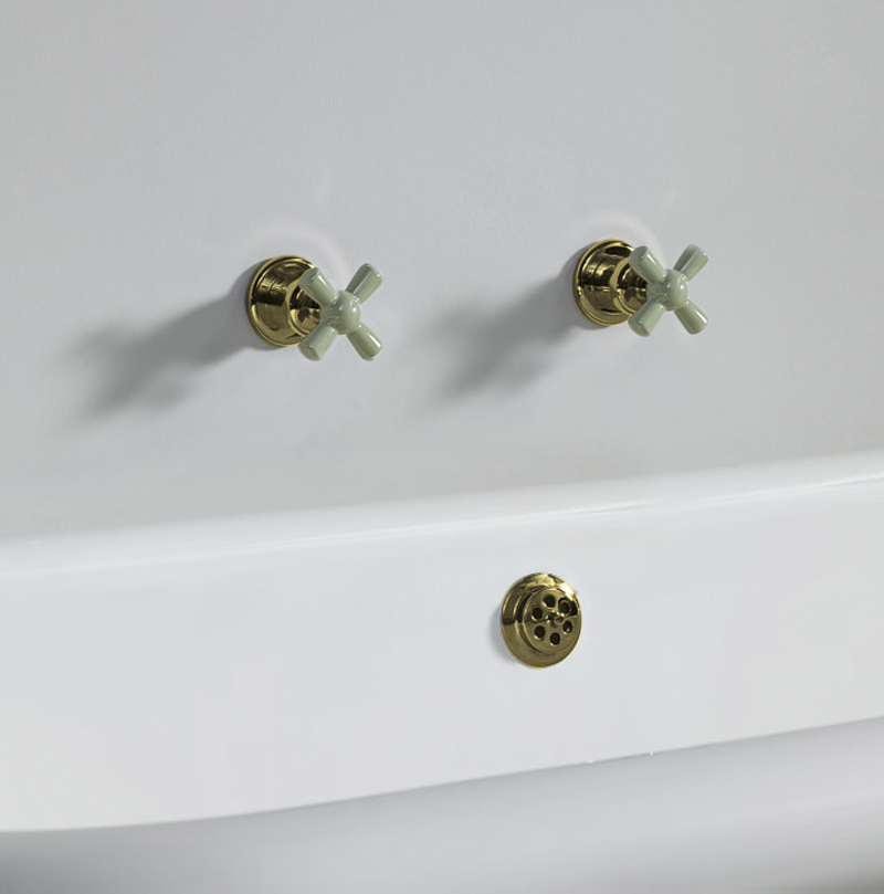 Rockwell wall-mounted bath/shower valves with metal/coloured crossheads